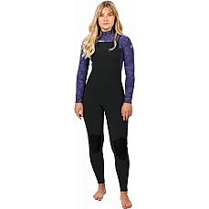 Гидрокостюм Gul Womens Flexor Yulex 4/3Mm Bs С Застежкой-Молнией На Груди - Черный / Tie Bird Fx1226